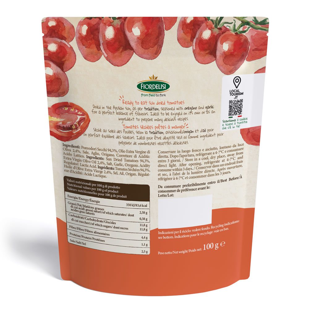 Pomodori secchi pronti da gustare 100 g retro – primo piano del prodotto